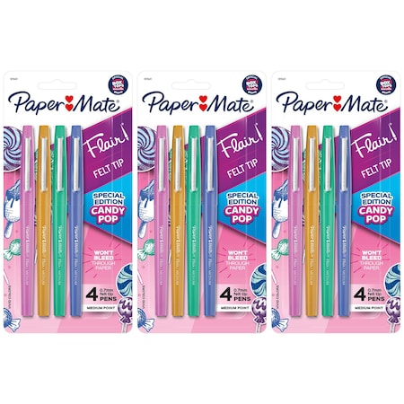 Paper Mate Flair Felt Tip Pens, Medium Point, Candy Pop Pack, Assorted Colors, 12PK 1979421